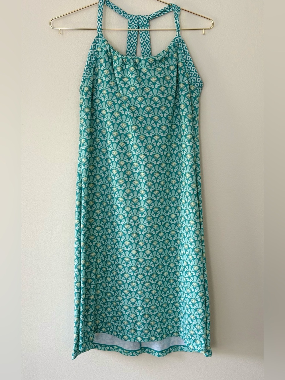 prAna Teal Geometric Print Athletic Dress Built-In Shelf Bra Size M